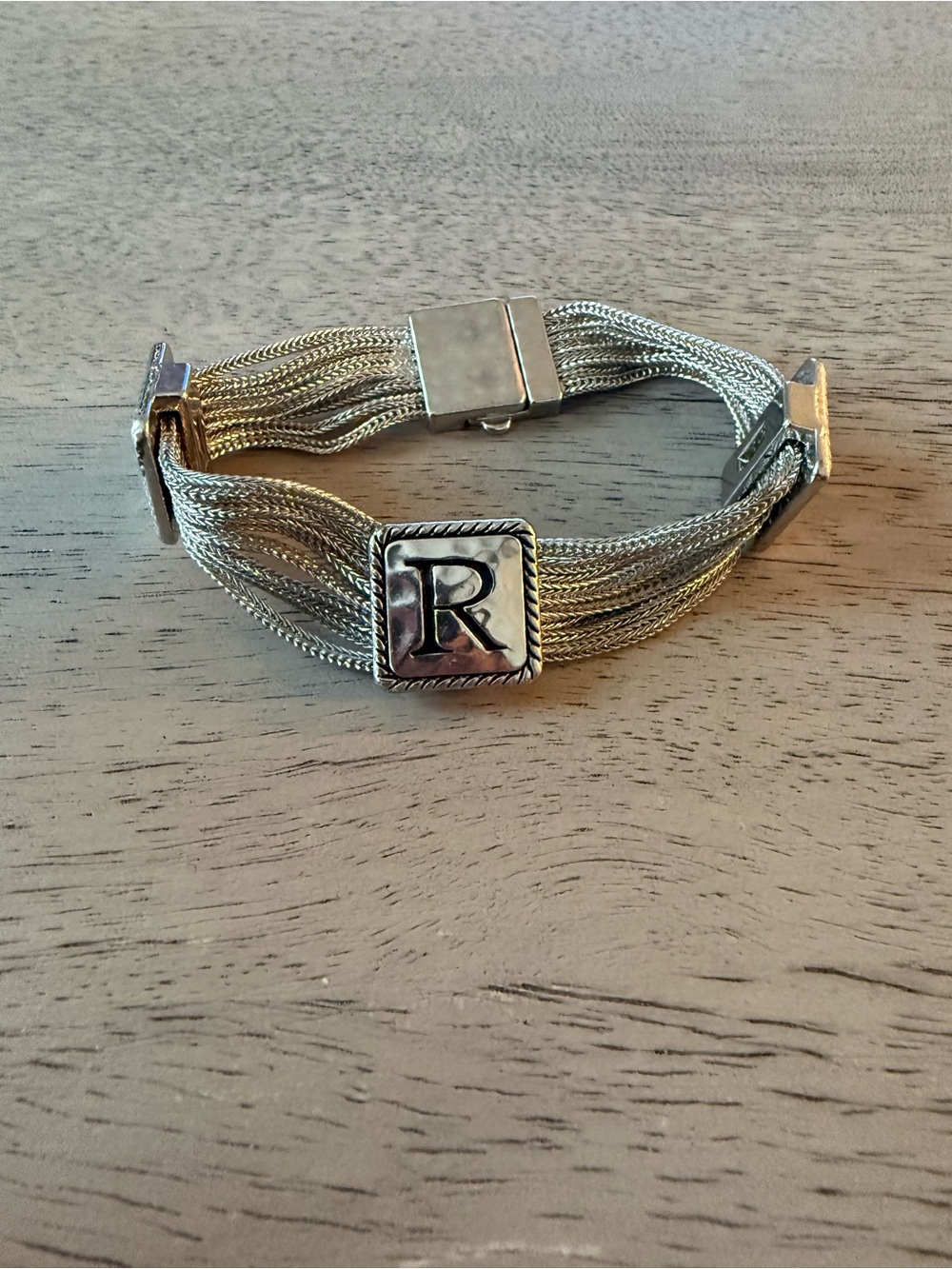 Vintage-look Silver "R" Initial Bracelet